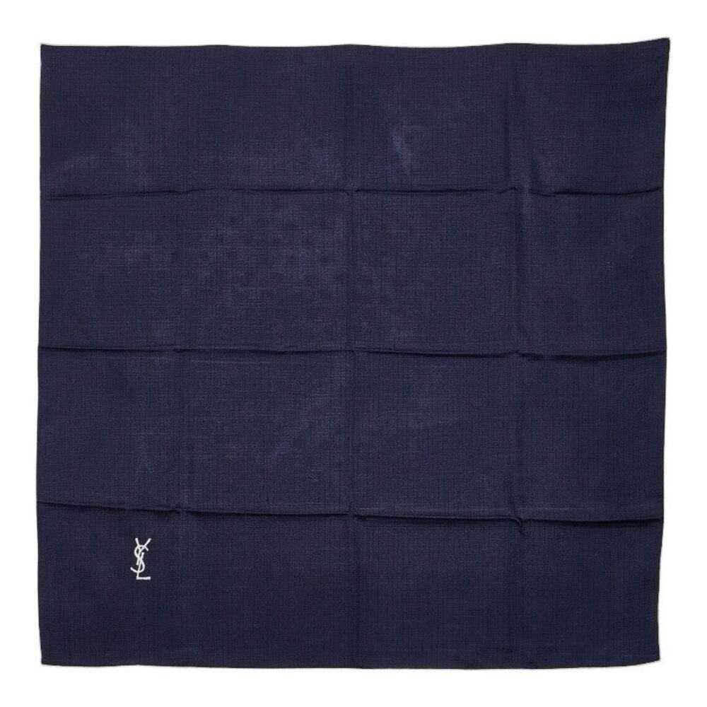 Saint Laurent YSL Logo Wool Scarf Navy